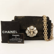 CHANEL pony hair crystal CC turn-lock shoulder bag, black/gold, made around 2008