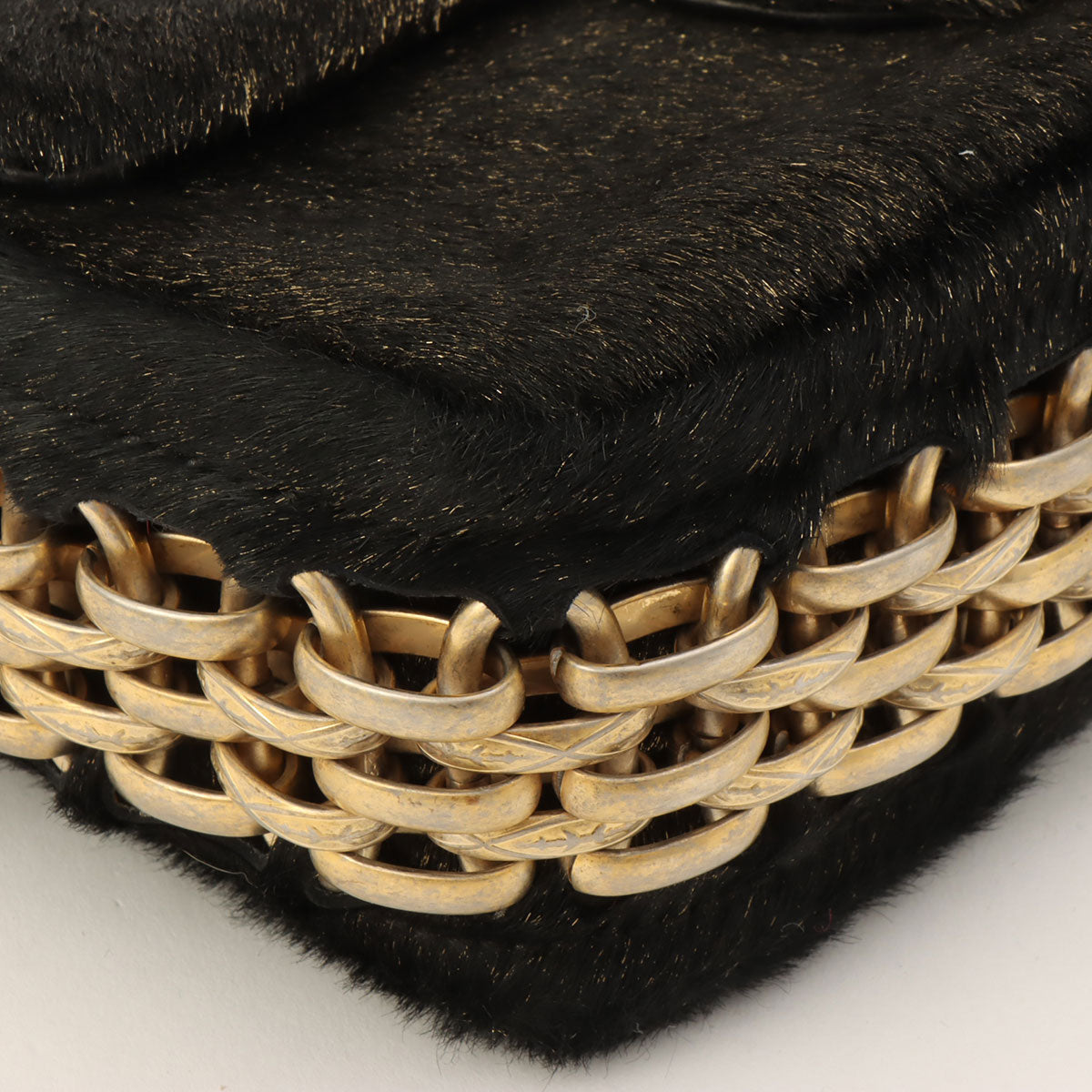 CHANEL pony hair crystal CC turn-lock shoulder bag, black/gold, made around 2008