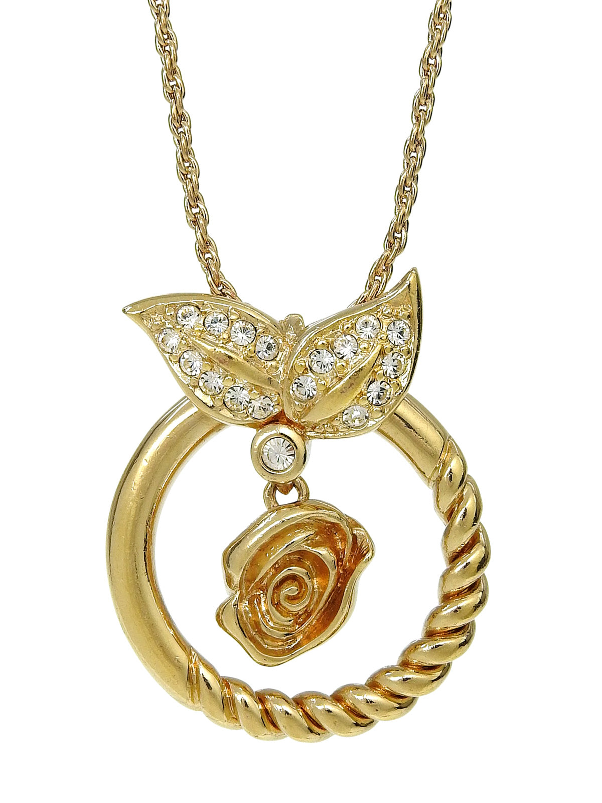 Rhinestone Flower Motif Necklace Gold