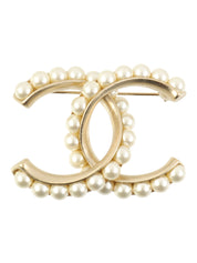CCマークフェイクパールブローチ シャンパンゴールド/ホワイト