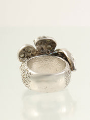 2010 Rhinestone Camellia Motif CC Mark Ring Silver
