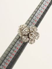 2010 Rhinestone Camellia Motif CC Mark Ring Silver
