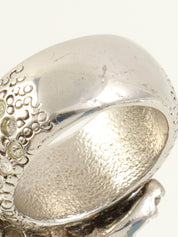 2010 Rhinestone Camellia Motif CC Mark Ring Silver