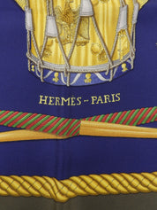 Carre 90 Les Tambours Pattern Scarf Khaki/Navy