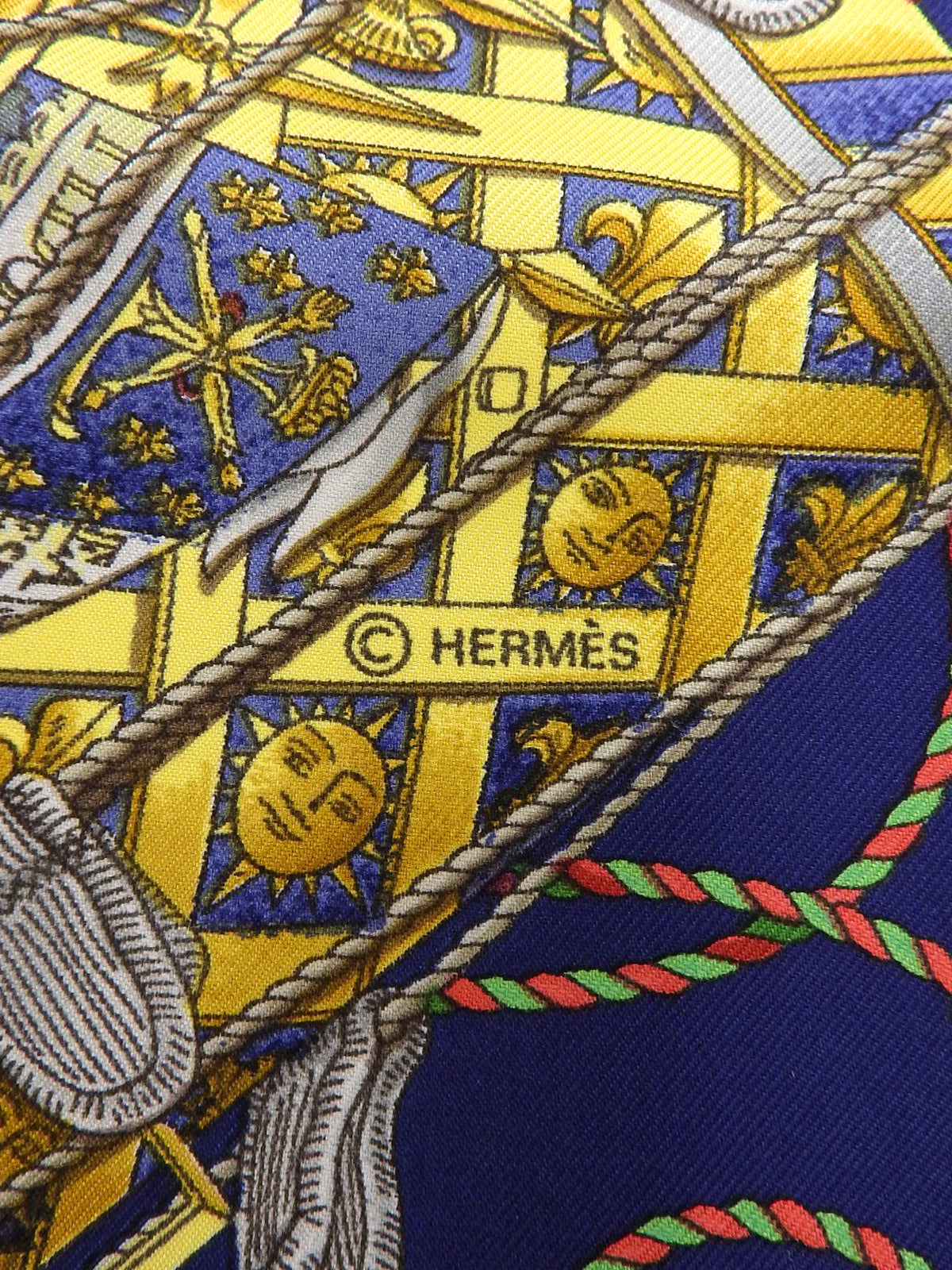 Carre 90 Les Tambours Pattern Scarf Khaki/Navy