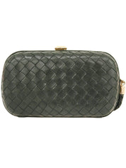 Dark Green Intrecciato Clutch Bag