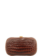クロコダイルがま口クラッチバッグ ブラウン
