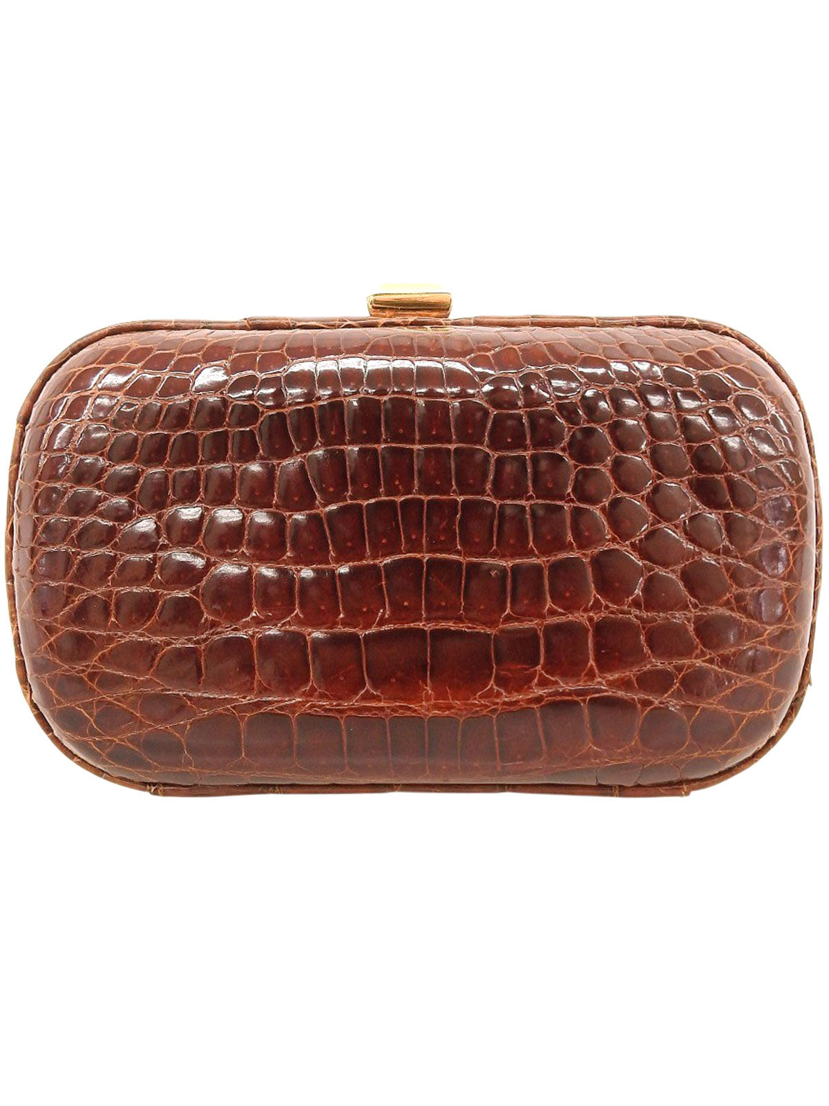 クロコダイルがま口クラッチバッグ ブラウン