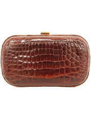 クロコダイルがま口クラッチバッグ ブラウン