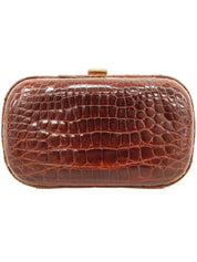 Crocodile clasp clutch bag, brown