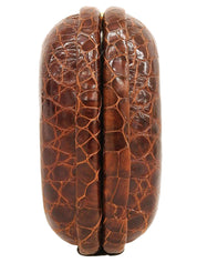クロコダイルがま口クラッチバッグ ブラウン