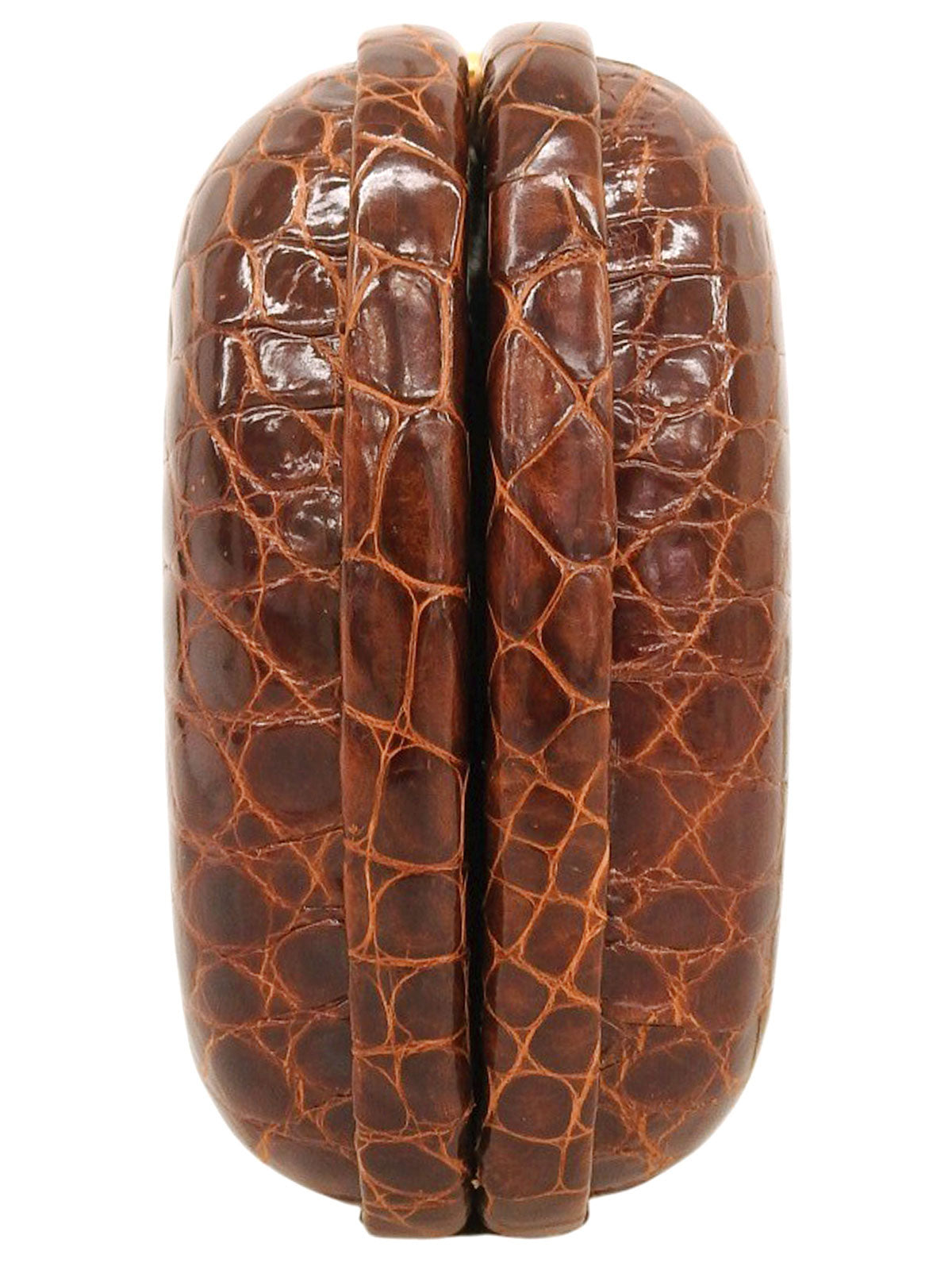 クロコダイルがま口クラッチバッグ ブラウン