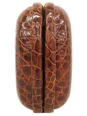 クロコダイルがま口クラッチバッグ ブラウン