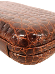 クロコダイルがま口クラッチバッグ ブラウン