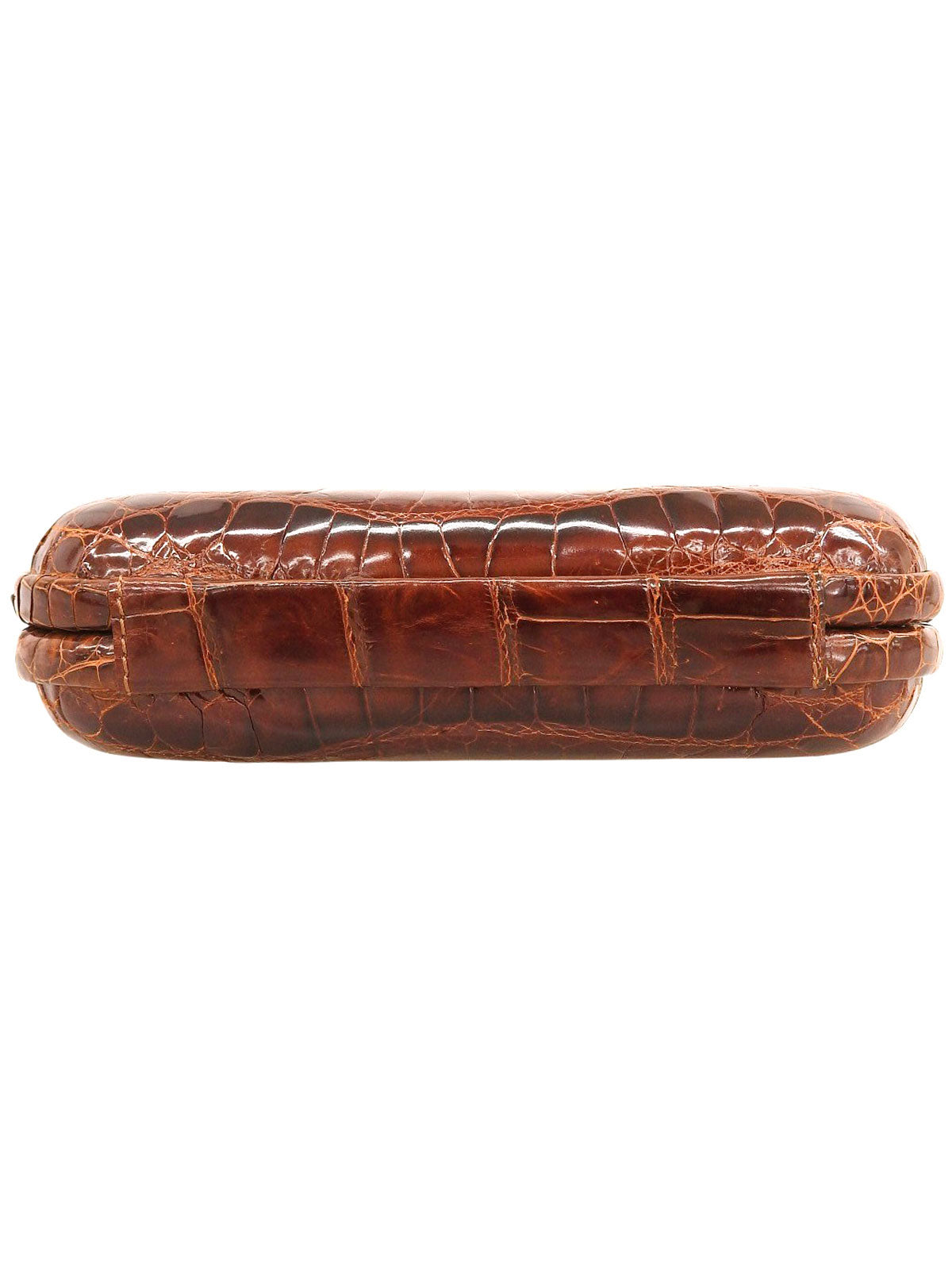 クロコダイルがま口クラッチバッグ ブラウン