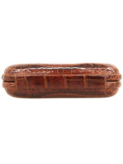 クロコダイルがま口クラッチバッグ ブラウン