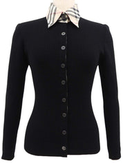 Nova Check Pattern Logo Button Knit Shirt in Black/Beige