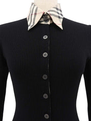 Nova Check Pattern Logo Button Knit Shirt in Black/Beige