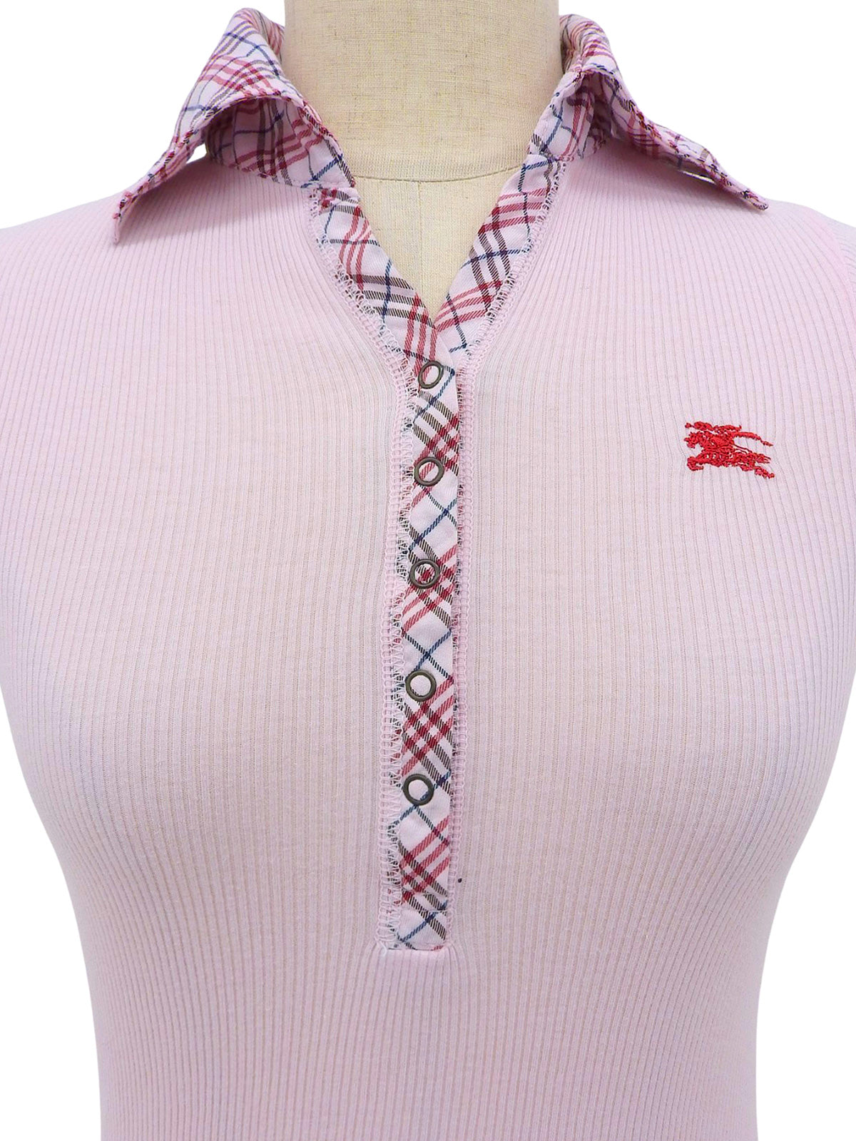 Check Pattern Logo Embroidered Polo Shirt in Pink/Multi