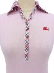 Check Pattern Logo Embroidered Polo Shirt in Pink/Multi