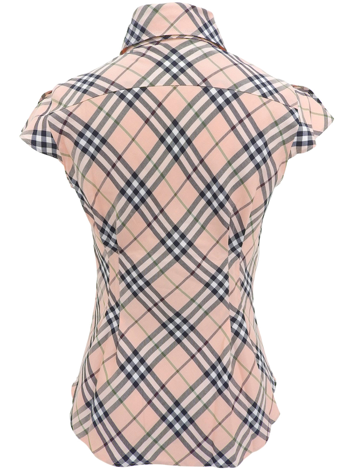 鲑鱼粉/多色格纹图案刺绣Logo无袖系带衬衫