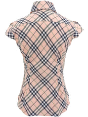 鲑鱼粉/多色格纹图案刺绣Logo无袖系带衬衫