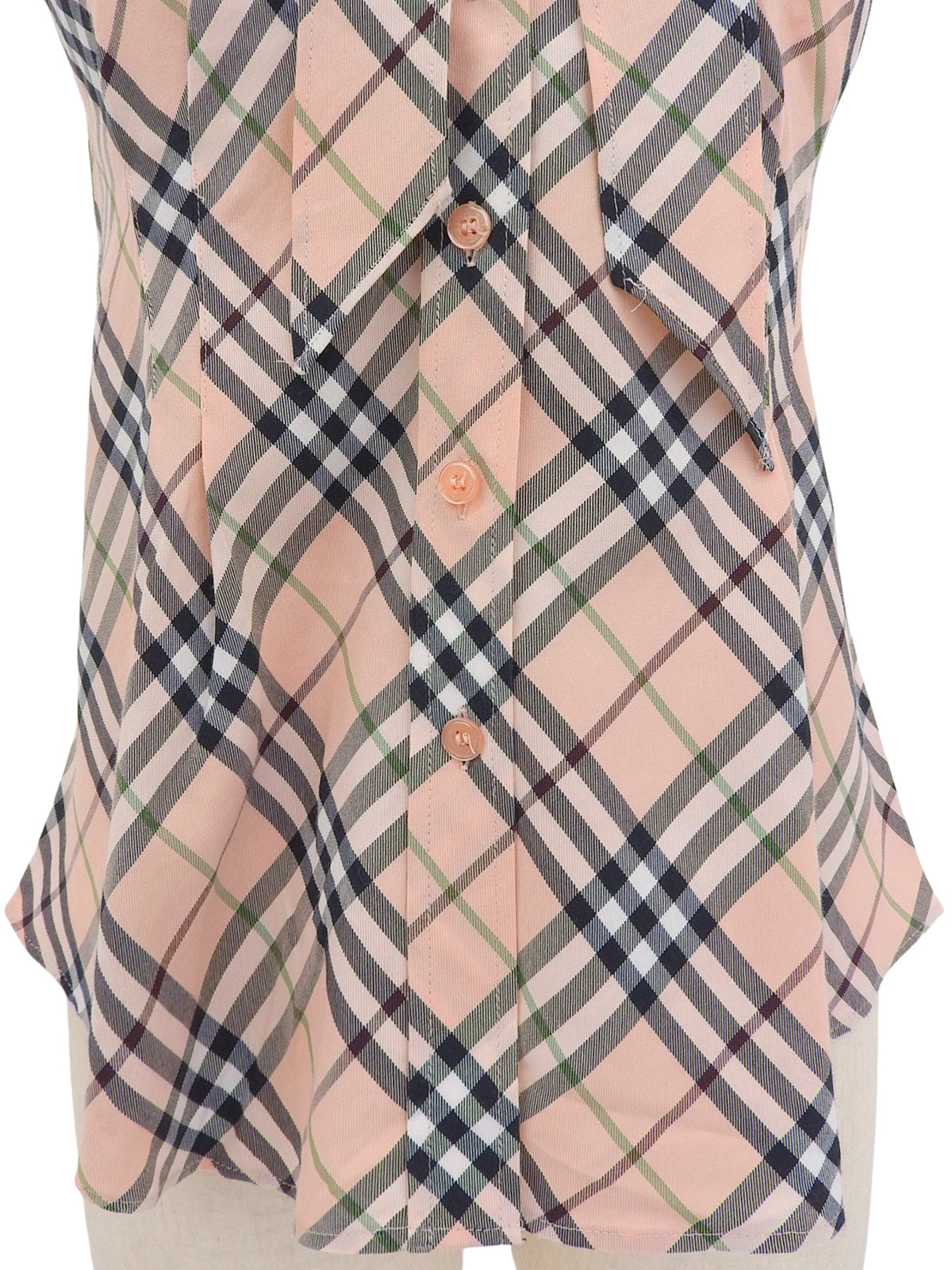 鲑鱼粉/多色格纹图案刺绣Logo无袖系带衬衫