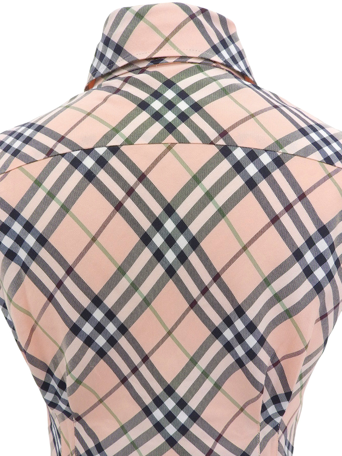 鲑鱼粉/多色格纹图案刺绣Logo无袖系带衬衫