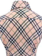 鲑鱼粉/多色格纹图案刺绣Logo无袖系带衬衫