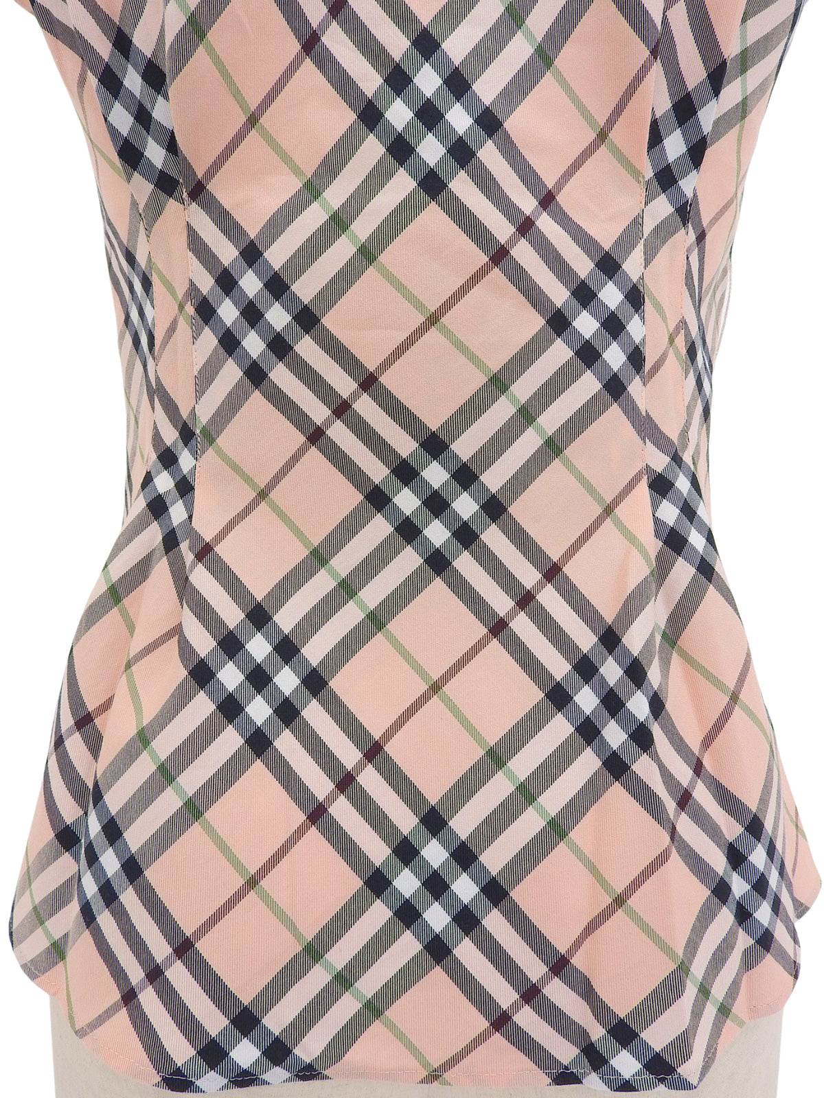 鲑鱼粉/多色格纹图案刺绣Logo无袖系带衬衫