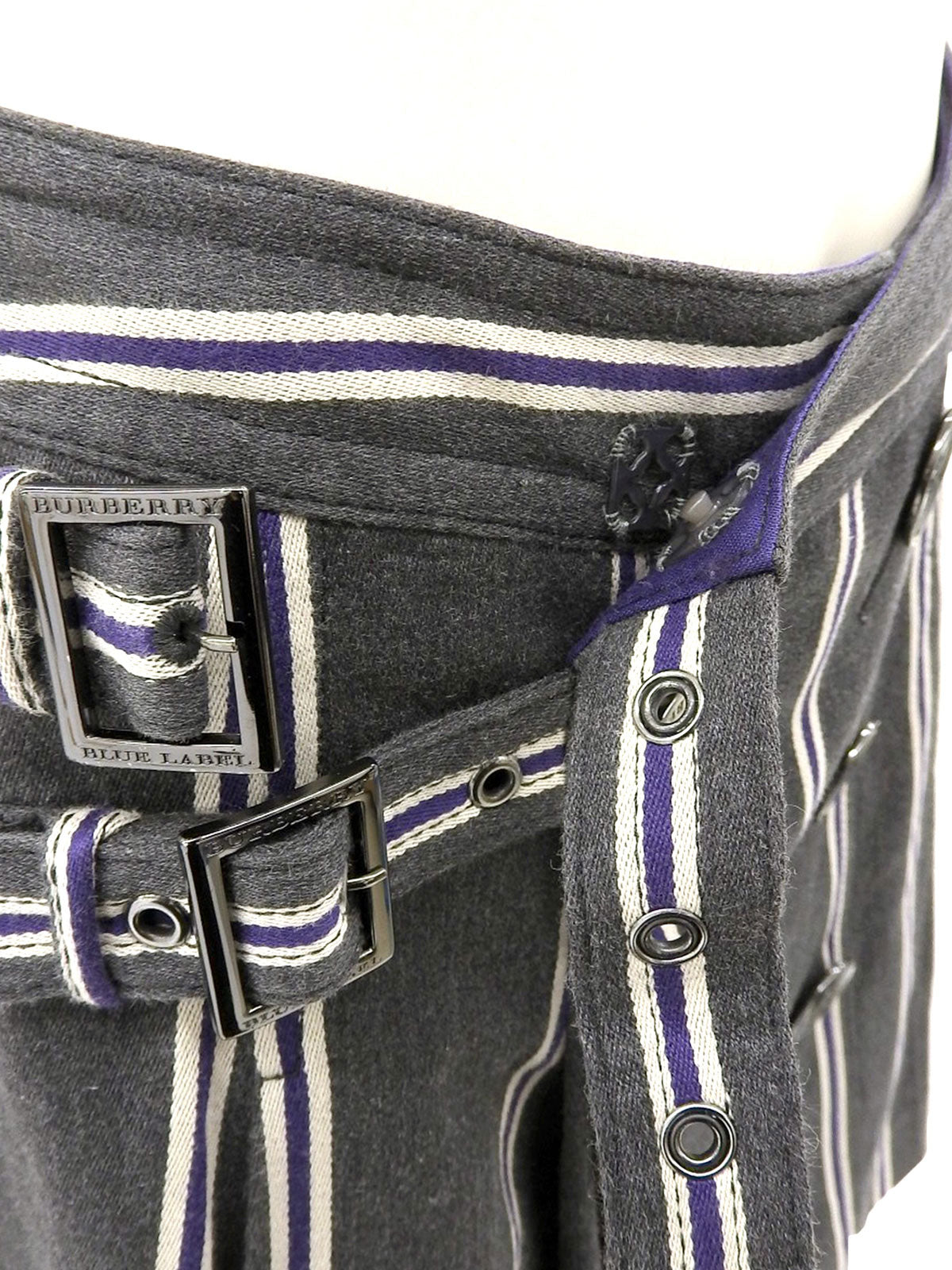 Striped Front Button Skirt #38 Gray/Purple