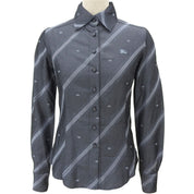Striped Pattern Logo Embroidered Long Sleeve Shirt #38 Gray