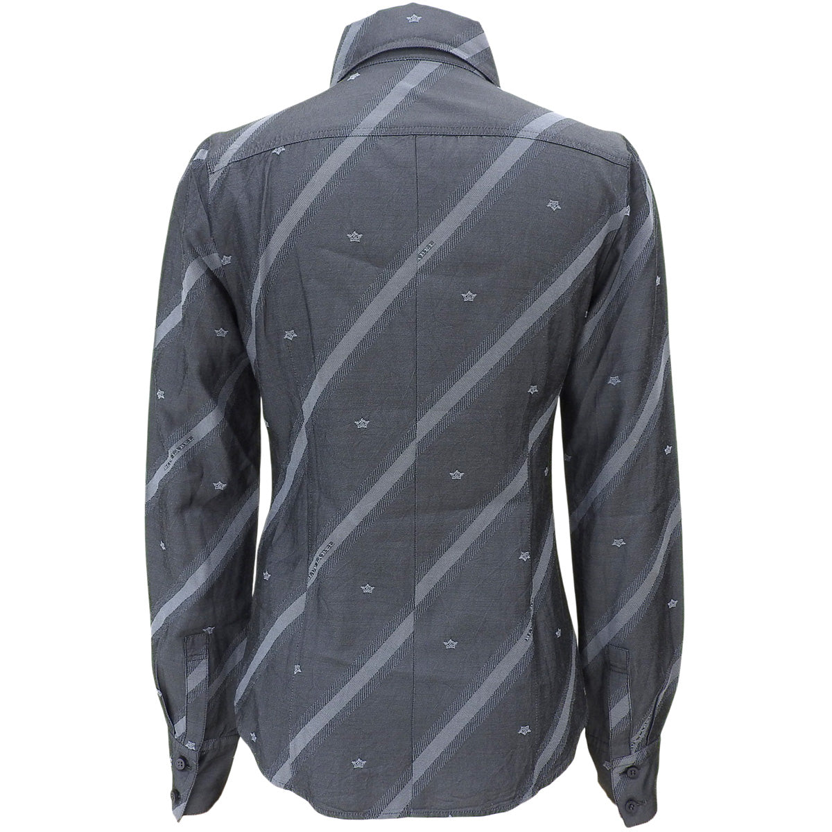 Striped Pattern Logo Embroidered Long Sleeve Shirt #38 Gray
