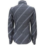 Striped Pattern Logo Embroidered Long Sleeve Shirt #38 Gray