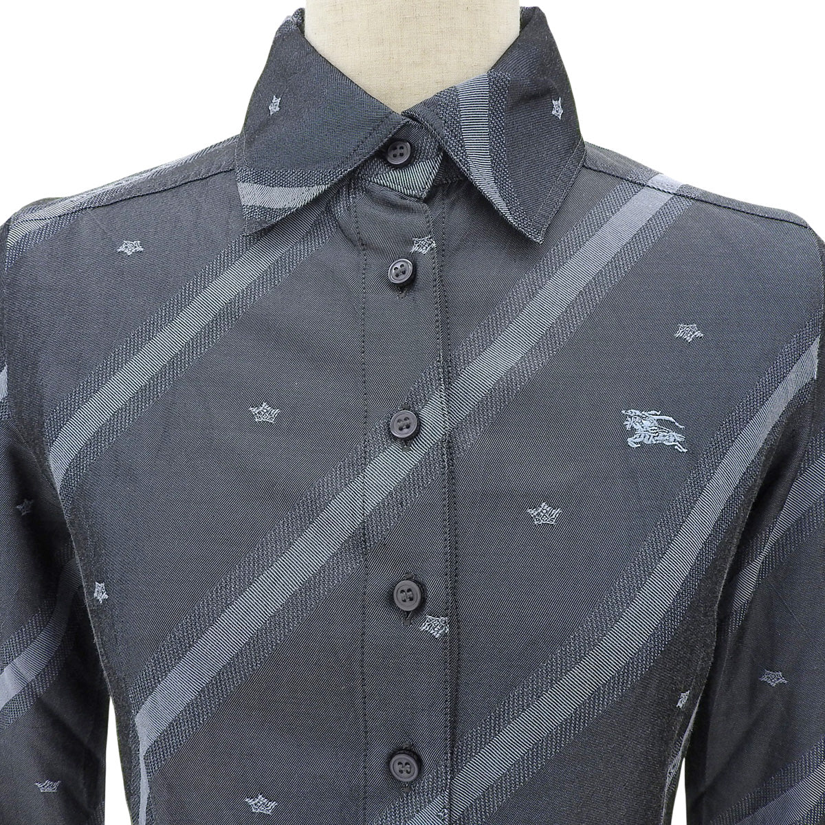 Striped Pattern Logo Embroidered Long Sleeve Shirt #38 Gray