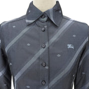 Striped Pattern Logo Embroidered Long Sleeve Shirt #38 Gray