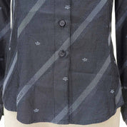 Striped Pattern Logo Embroidered Long Sleeve Shirt #38 Gray