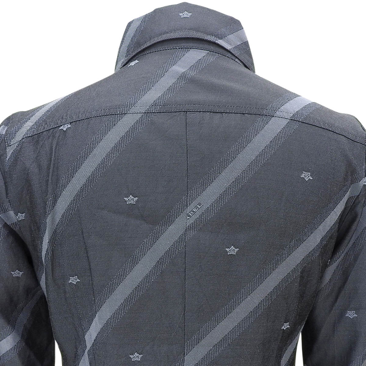 Striped Pattern Logo Embroidered Long Sleeve Shirt #38 Gray