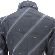 Striped Pattern Logo Embroidered Long Sleeve Shirt #38 Gray