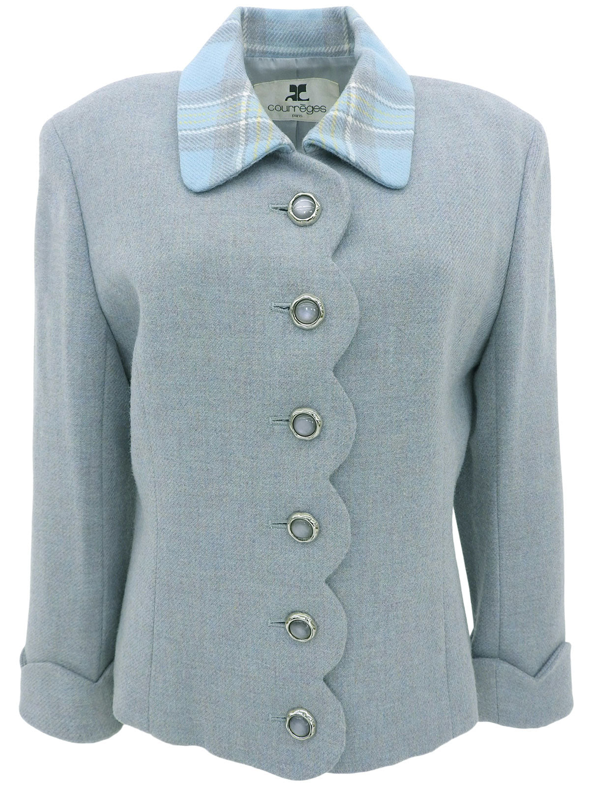 Scallop design check collar jacket in light blue