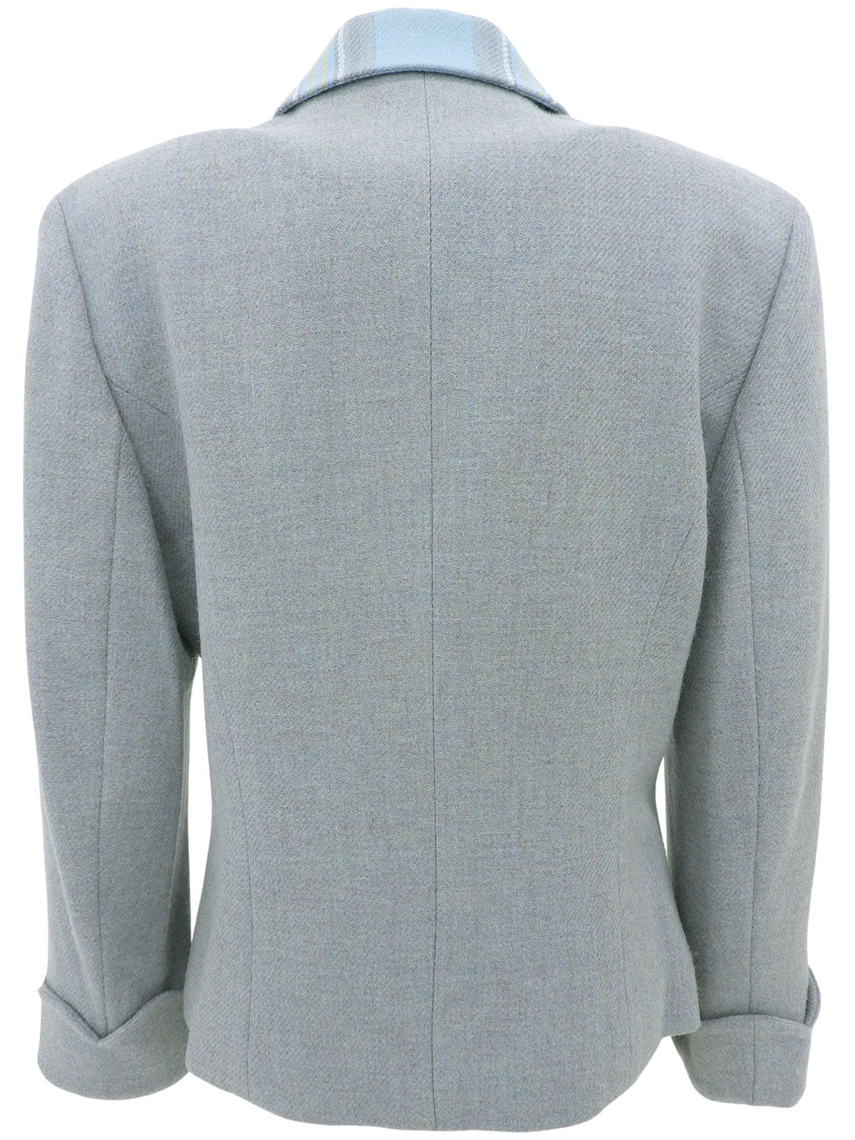 Scallop design check collar jacket in light blue
