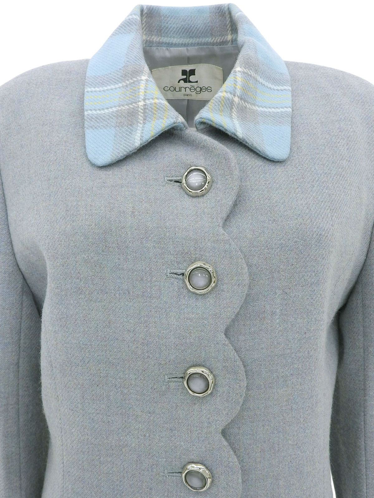Scallop design check collar jacket in light blue
