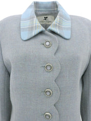 Scallop design check collar jacket in light blue