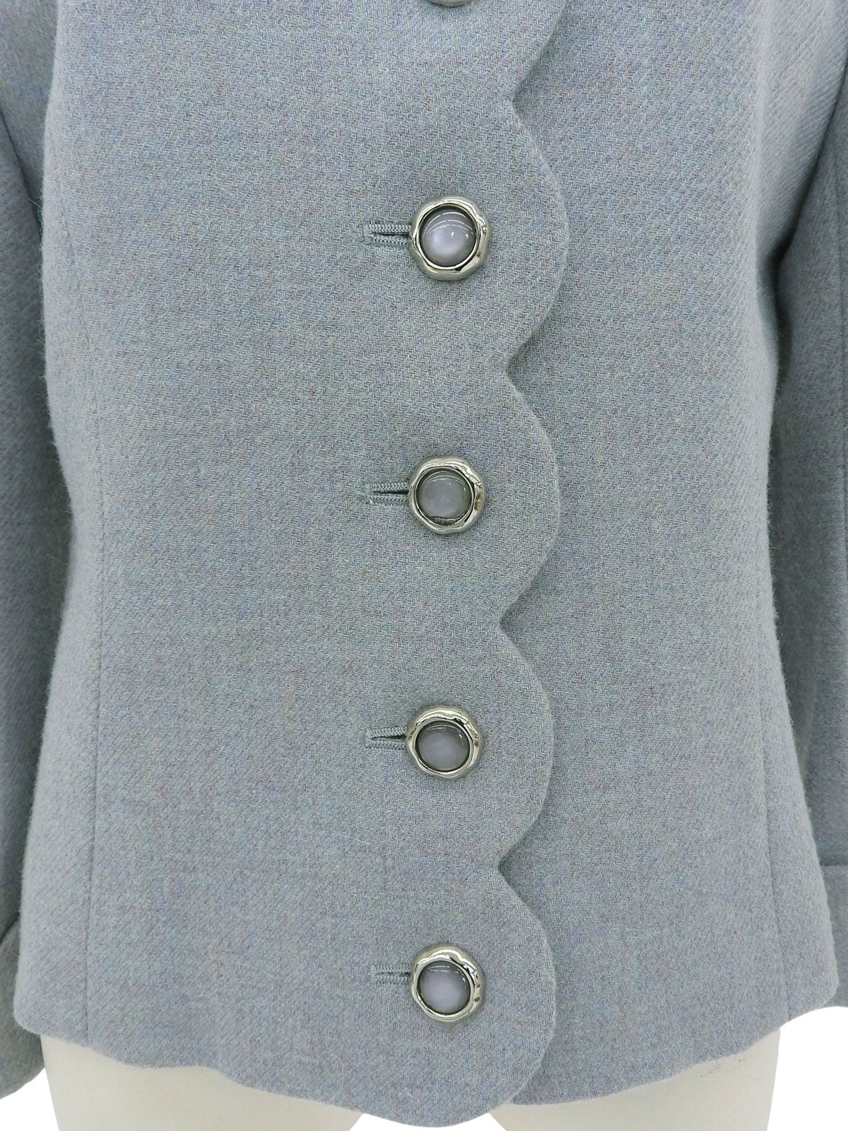 Scallop design check collar jacket in light blue