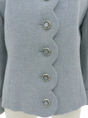 Scallop design check collar jacket in light blue