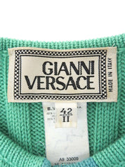 Leather ribbed knit cardigan in emerald green