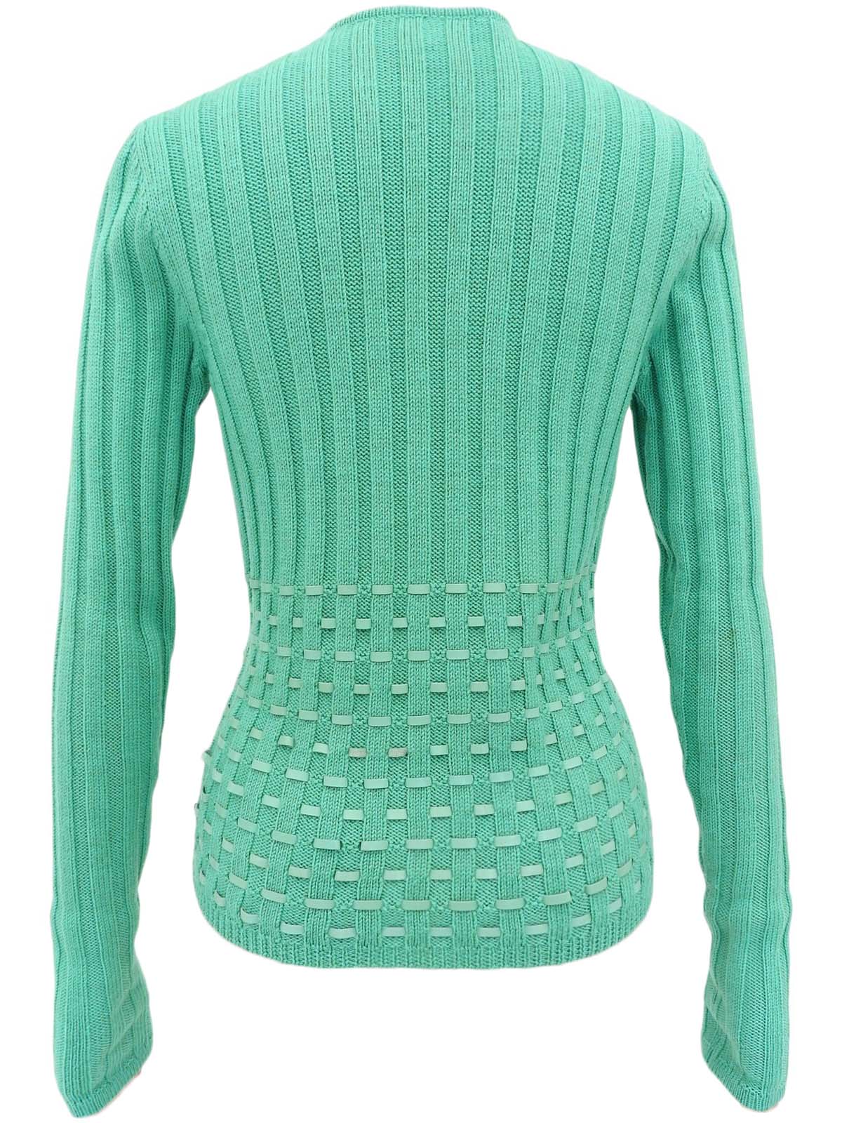 Leather ribbed knit cardigan in emerald green