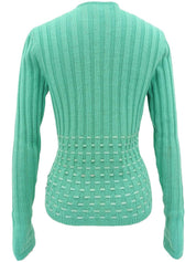 Leather ribbed knit cardigan in emerald green
