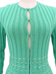 Leather ribbed knit cardigan in emerald green