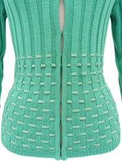 Leather ribbed knit cardigan in emerald green